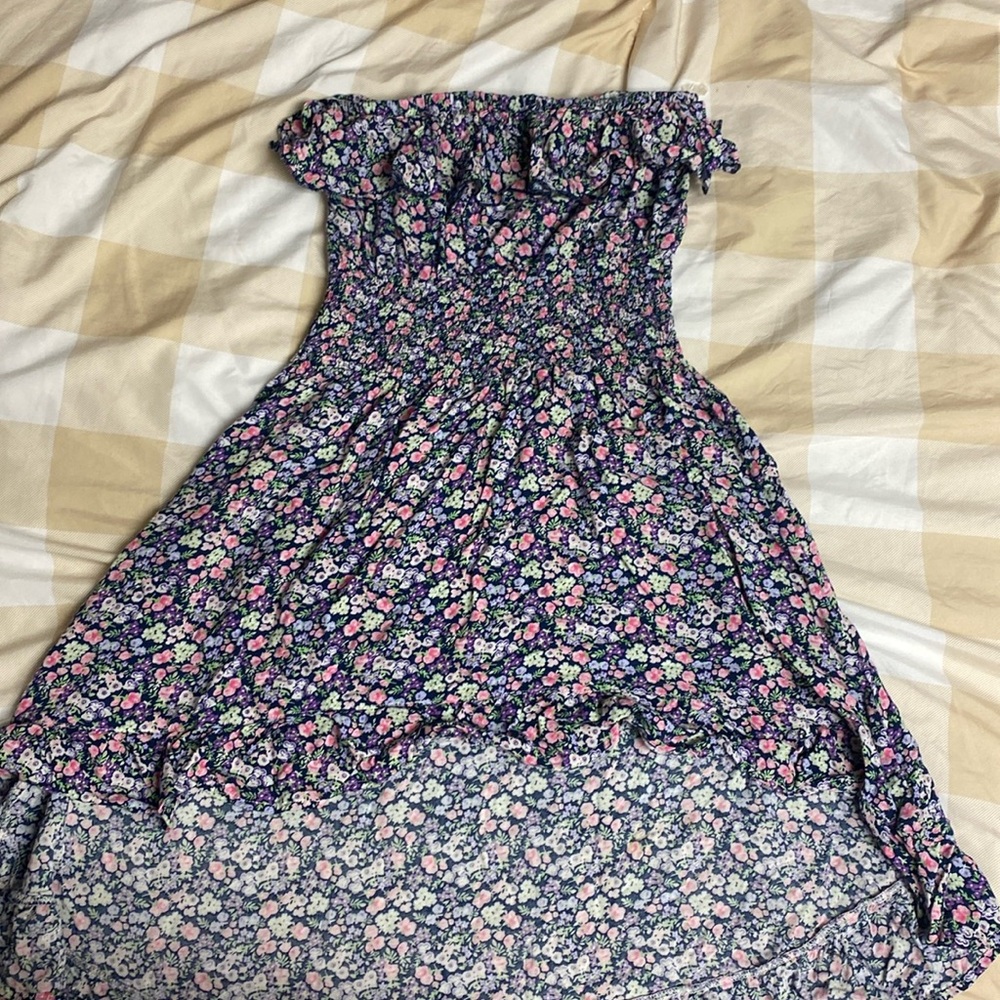 Floral Strapless Ruffle High Low Summer Dress